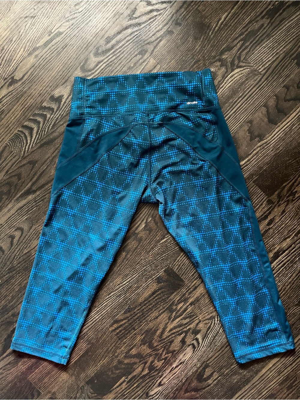 Adidas Climalite Aqua Blue Mineral Dot High-Rise Capri 3/4 Leggings Size L - Picture 2 of 11
